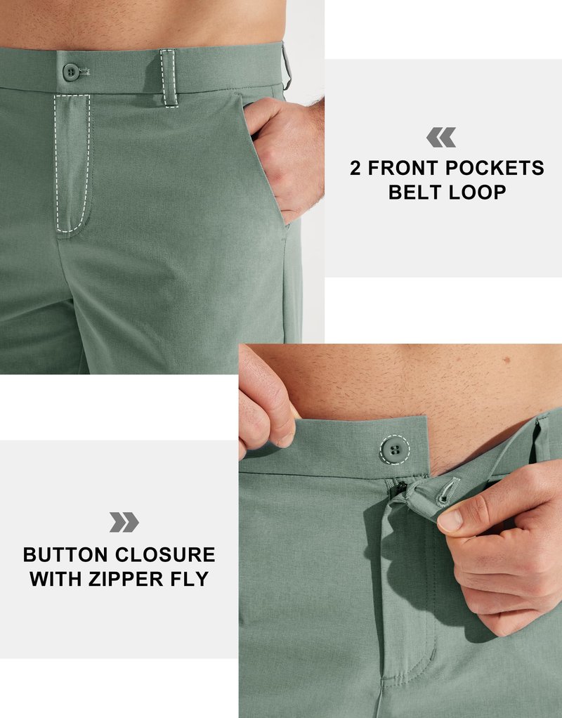 Libin Mens Golf Pants Stretch Work Dress Pants 30" Quick Dry Lightweight Business Casual Slacks for Men Travel Vocation Water Resistant, Sage Green, 35W x 30L