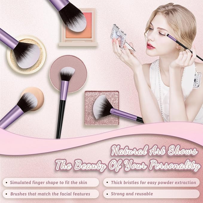 Makeup Brush Set, Premium Synthetic 14 Pcs Makeup Brushes, Travel Makeup Brush Set for Foundation, Concealer, Blush and Eyeshadow Brush(Purple)