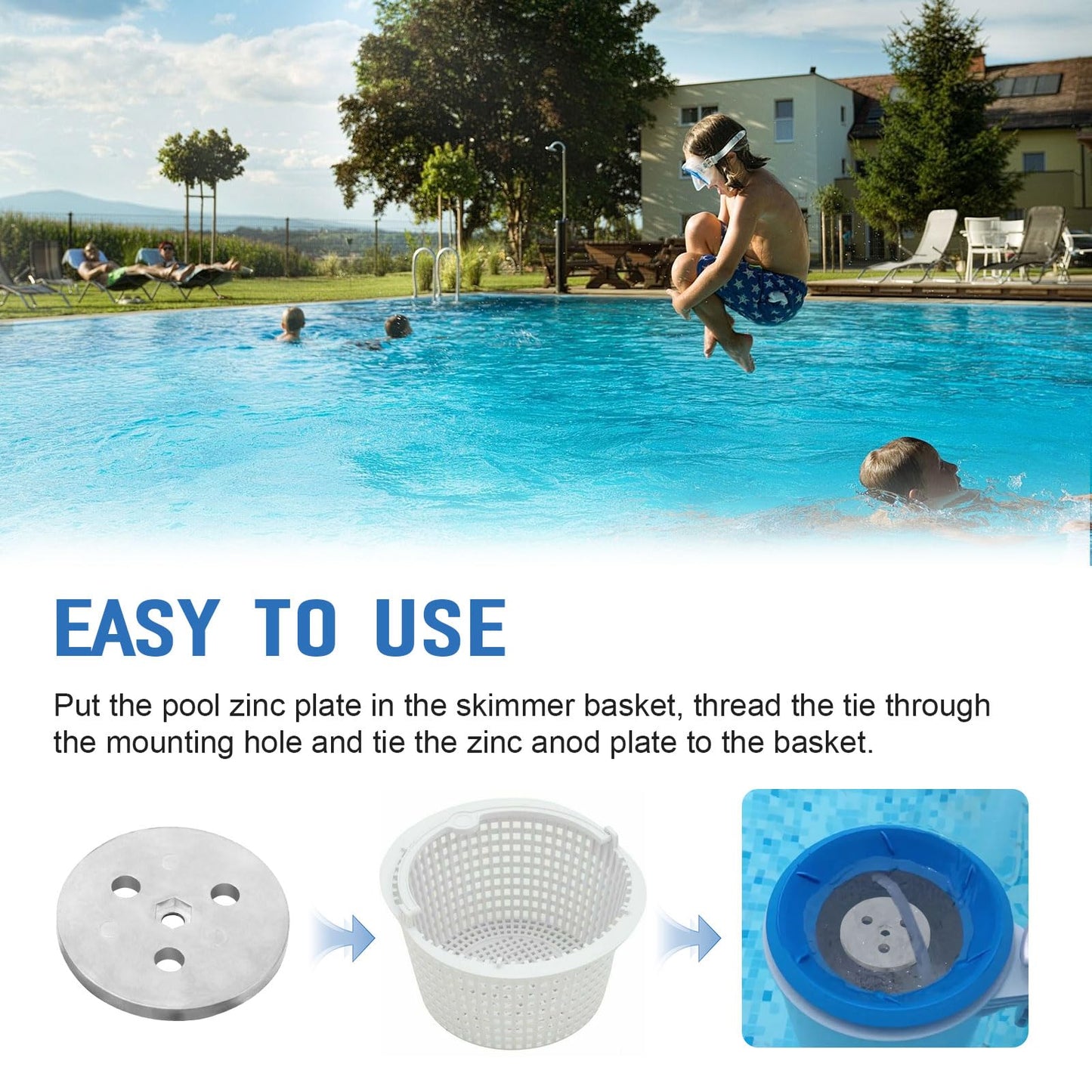 Dairrr Fuuu Pool Zinc Anode Weight Plate, Anti-Electrolysis Sacrificial Anode for Salt System Swimming Pools Against Corrosion and Electrolysis, Keep Your Skimmer Basket in Place, 4 Pack
