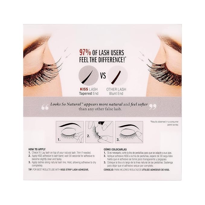 Kiss Looks So Natural False Eyelashes Double Pack, Lightweight & Comfortable, Tapered End Technology, Reusable, Cruelty-Free, Contact Lens Friendly, Style 'Flir', 4 Count (Pack of 1) Fake Eyelashes