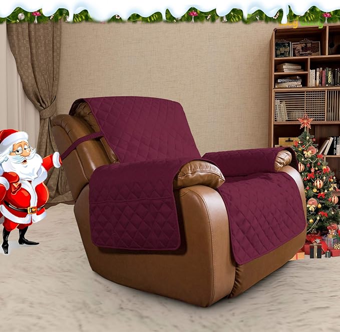 Easy-Going Oversized Recliner Cover Reversible Couch Cover Sofa Cover for Living Room Water Resistant Furniture Protector with Elastic Straps for Pets Dog (Oversized Recliner, Wine/Beige)