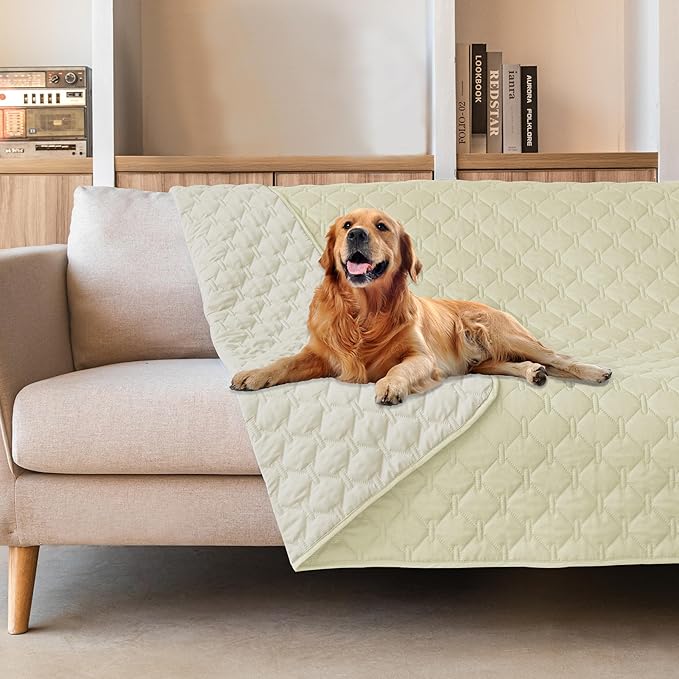 gogobunny 100% Double-Sided Waterproof Dog Bed Cover Pet Blanket Sofa Couch Furniture Protector for Puppy Large Dog Cat, Reversible (52x82 Inch (Pack of 1), Dark Cream/Light Cream)