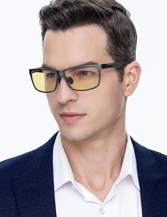 ANYLUV Carbon Fiber Reading Glasses for Men Women, Blue Light Blocking Computer Readers, Anti Glare Spring Hinge