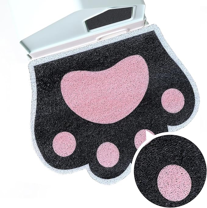 Cute Cat Litter Mat 24”x19”, Litter Box Mat, Litter Trapping Mat, Soft on Kitty Paws, Easy Clean, Anti Slip, Pet Accessories, Door Floor mats - Black Pink