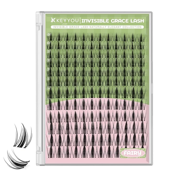 KEYYOU Fairy Lash Clusters 144Pcs D Curl Manga Lash Extension Eyelash Extension Wispy Natural Invisible Band Lash with Waterproof DIY Lash Extension at Home(Fairy-D-8-18MIX)