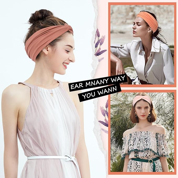 Panleding 12 Pcs Stretchy Headbands for Women, Absorbed Sport Headband Soft Twist Knotted Headbands for Daily Life Yoga