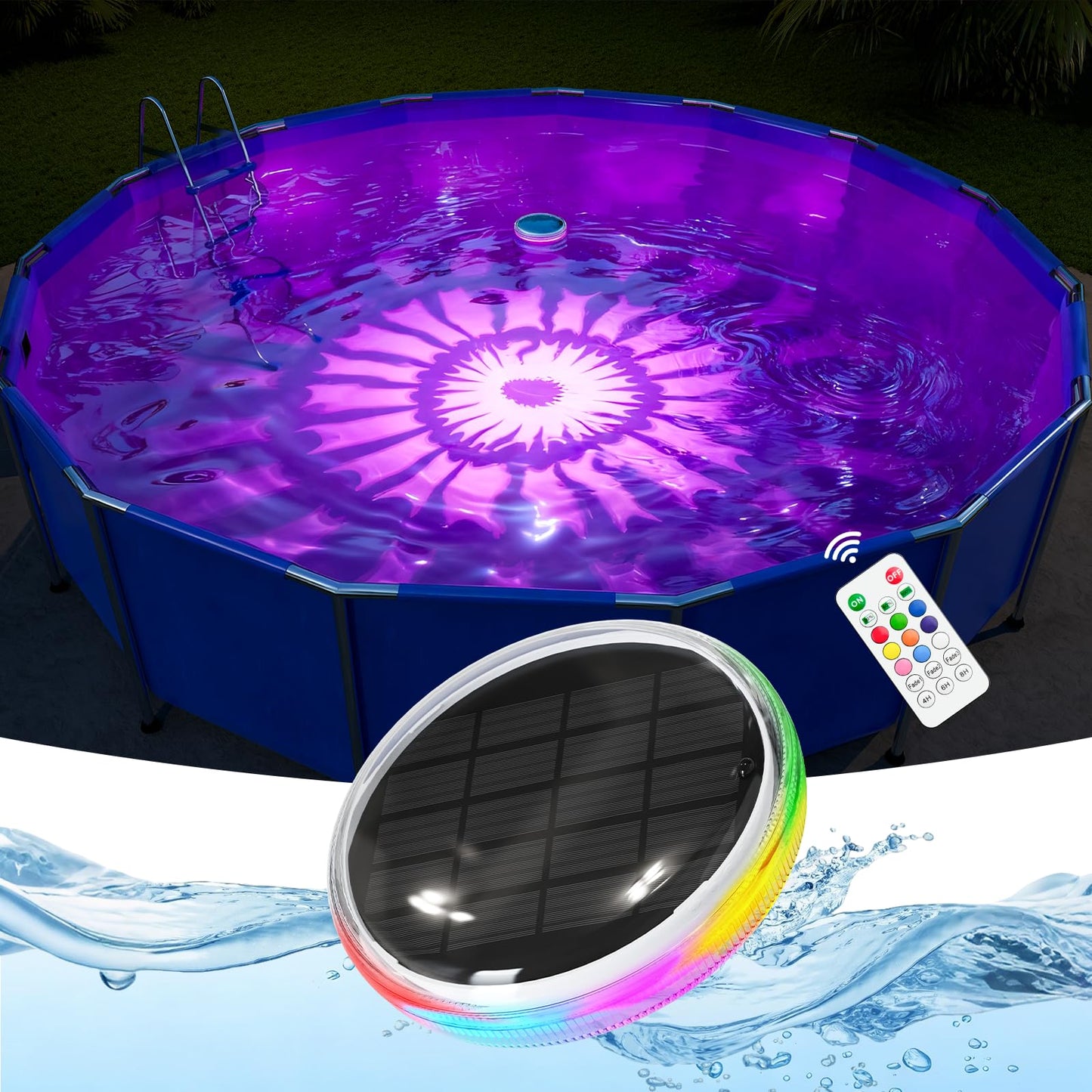Solar Floating Multicolor Pool Lights with Remote Timer Waterproof Lamp 9 Fixed Adjustable Color for Family Night Swimming Security Lighting, Use to Yard, Garden, Outdoor Inground Pool, Ponds, Hot Tub