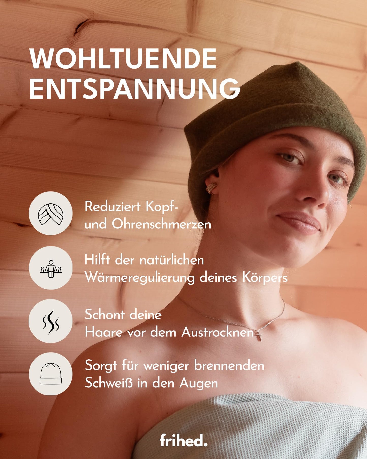 frihed. Sauna hat - Made of woolwalk - 100% Sheep's Wool - Premium Sauna Accessory - Flexible Size - Made in Germany (Sand)