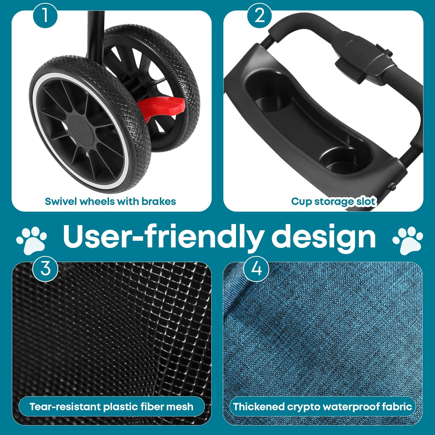 Pet Stroller,Dog Stroller for Small Medium Dogs Cats,3 Wheels,Foldable,with Breathable Mesh Canopy,Cup Holders,Easy Assembly,Green