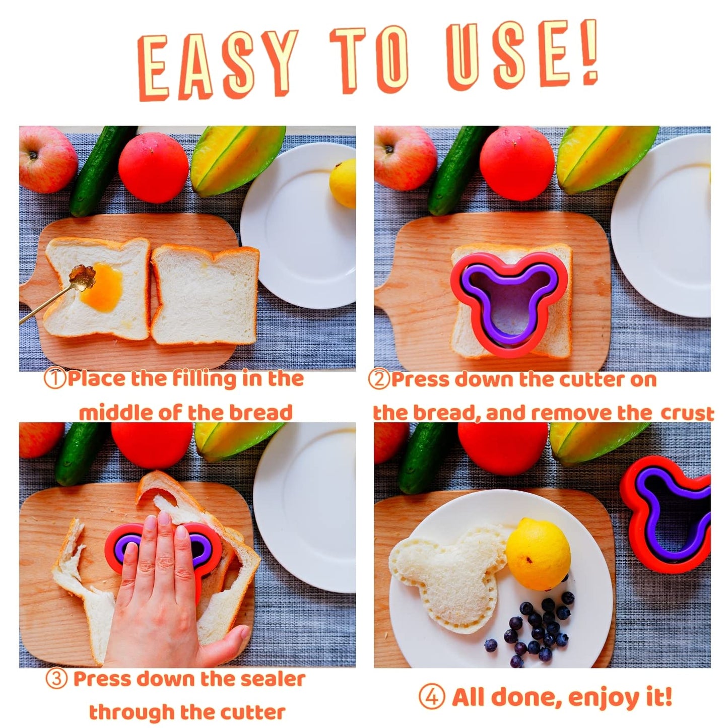 Sandwich Cutters for Kids Lunch, Uncrustable Maker, Sandwich Cutter and Sealer, Uncrustable Sandwich Cutter, Decruster Crustless Sandwich Maker, Bread Food Cookie Cutters for Lunch Box & Bento Box