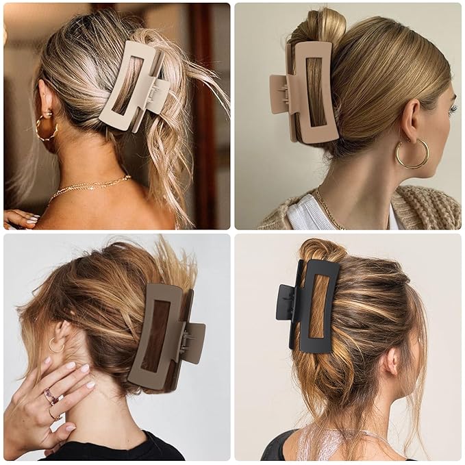8 Pcs Large Hair Claw Clips, 4.1 Inch Non-slip Big Square Matte Hair Claws for Women, Strong Hold Banana Clip for Thick Thin Hair(Coffee)