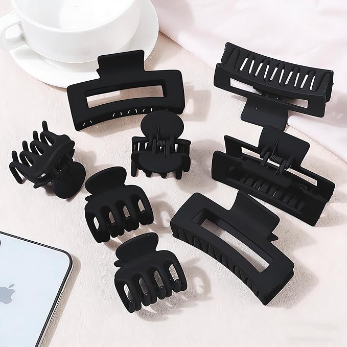 Medium Hair Clips for Women 8 Pcs Small Claw for Thin and Thick Hair 2 Styles Clips for Hair Combination Rectangle Jaw Clips Hair Accessories for Women and Girls (Black)