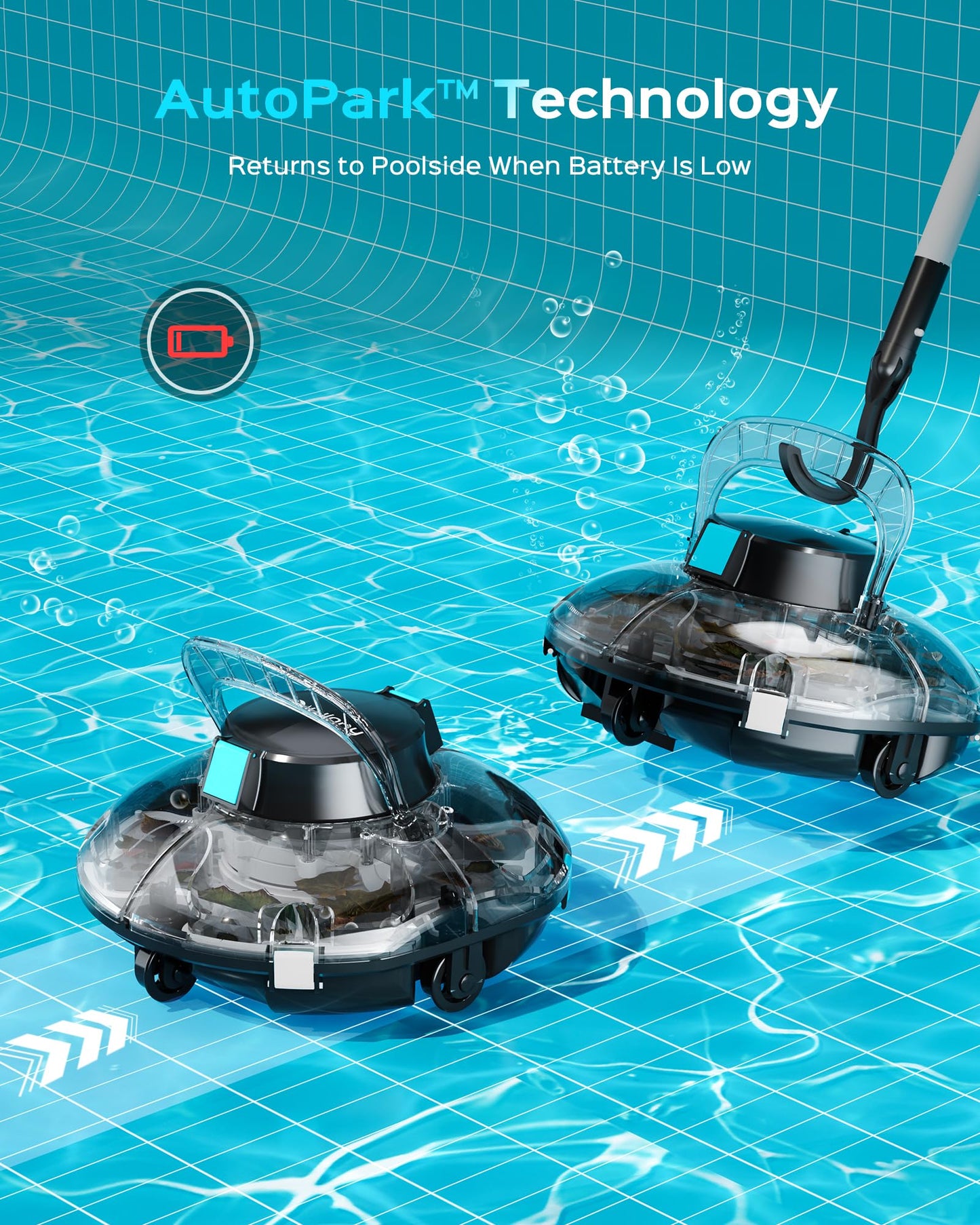 (2026 Upgrade) Cordless Robotic Pool Cleaner, Lasts 80 Min, Automatic Vacuum for Above-Ground Pools up to 650 Sq.ft,Portable, Self-Parking(Black Blue)