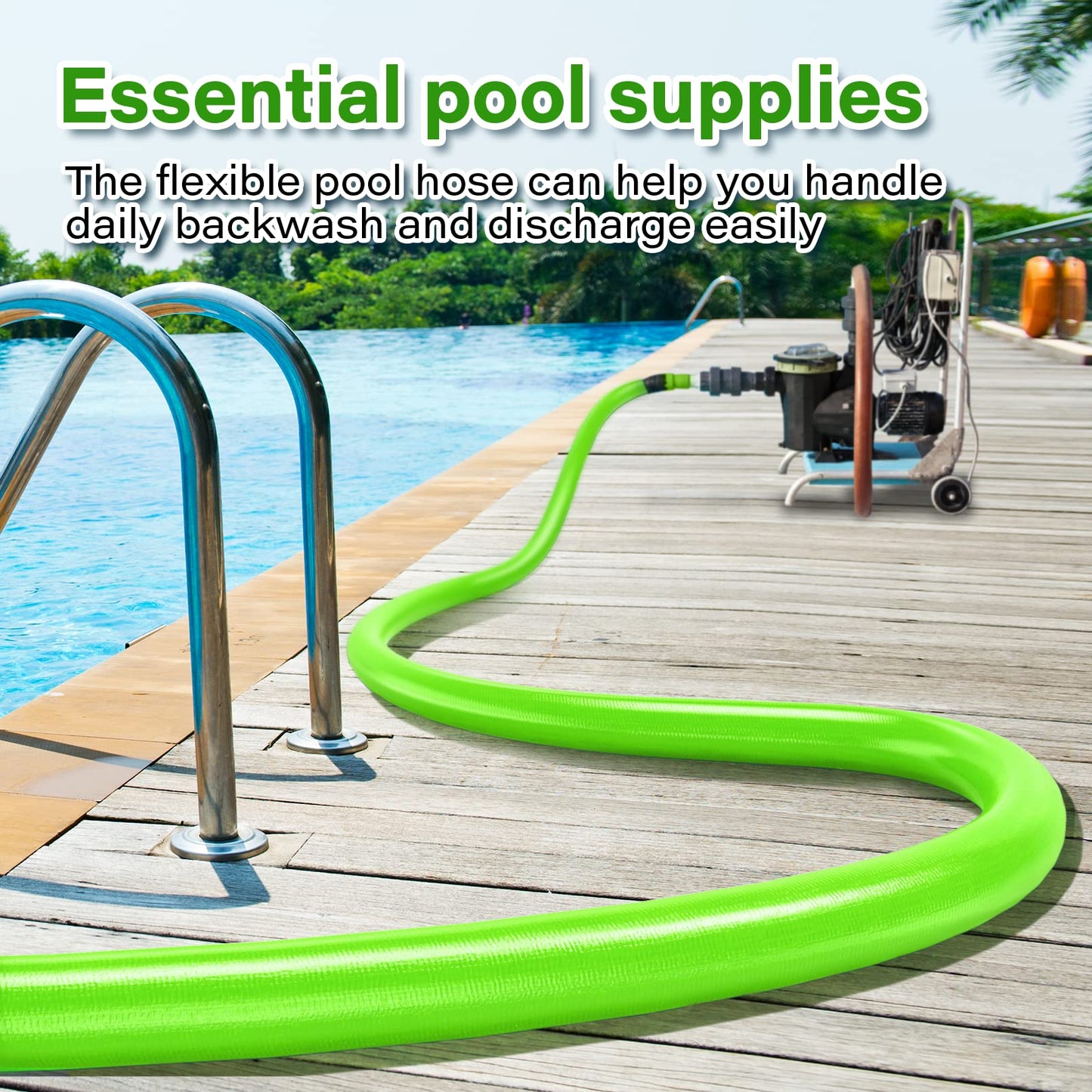 Jin&Bao 2" x 25 FT Pool Backwash Hose, Heavy Duty Reinforced Lay-Flat Discharge Hose, Burst Resistant Drain Hose with 2 Clamps, for Pool Filter & Sump Pump-Blue