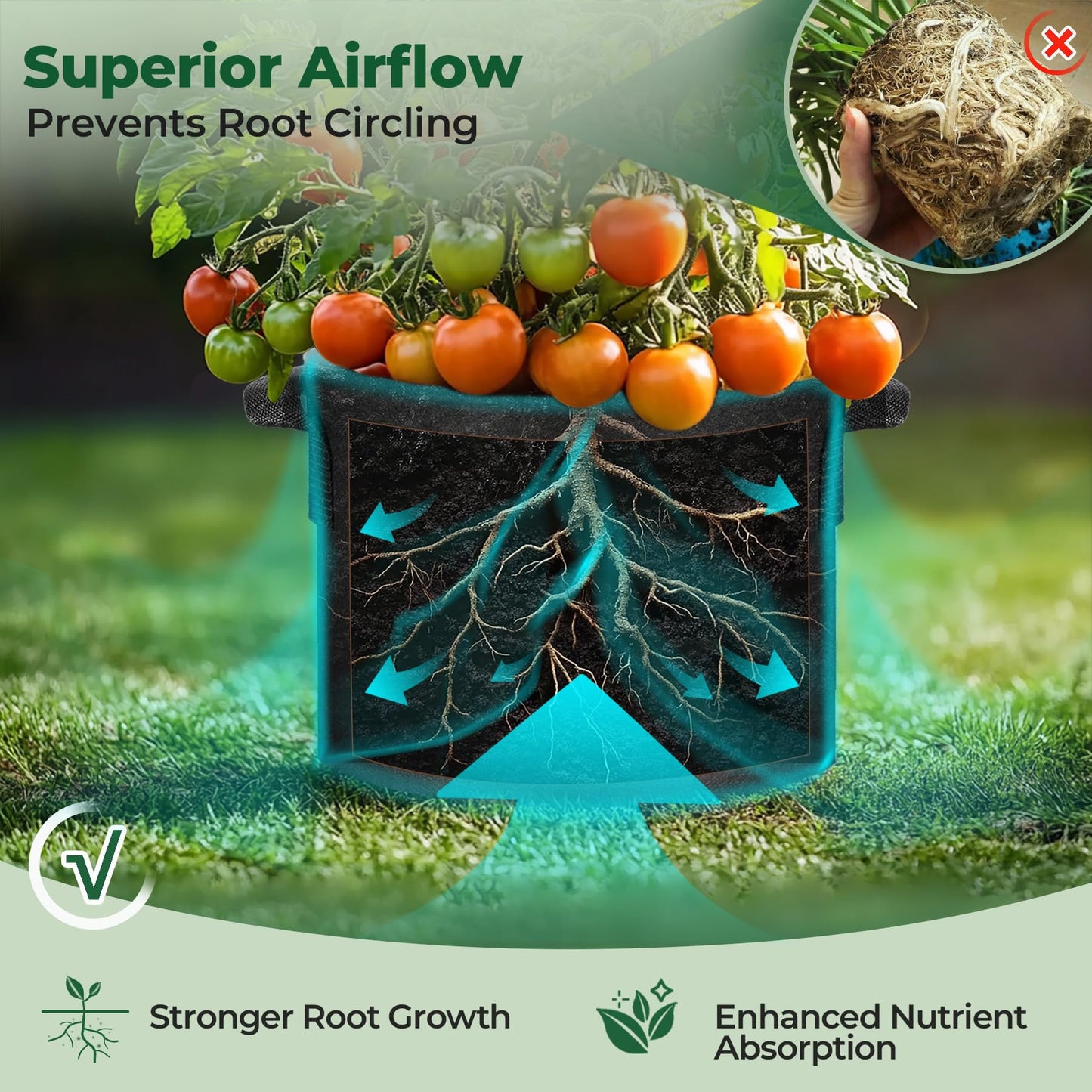 T4U Fabric Plant Grow Bags with Handle 15 Gallon Pack of 5, Heavy Duty Nonwoven Smart Garden Pot Thickened Aeration Nursery Container Black for Outdoor Potato, Tomato, Chili, Carrot and Vegetables
