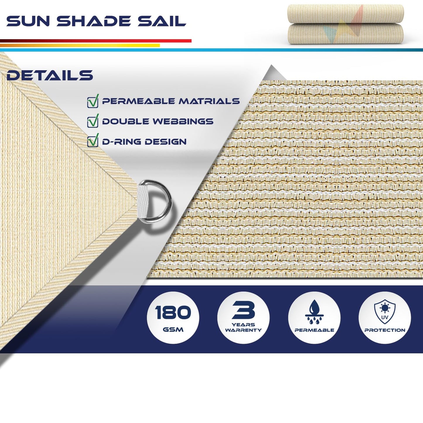 Windscreen4less 8' x 19' Sun Shade Sail Rectangle Outdoor Canopy Cover UV Block for Backyard Porch Pergola Deck Garden Patio (Beige)