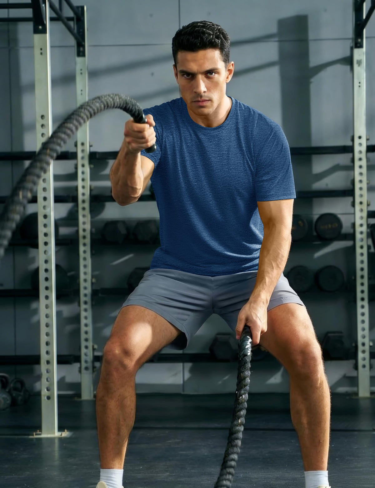 MAGCOMSEN Men's Short Sleeve Athletic Shirts Dry Fit Workout Tshirts UPF 50+ Moisture Wicking Tees for Running Swim Dark Blue L