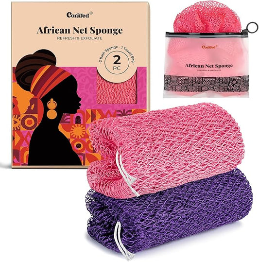 CORATED African Net Sponge Authentic, Shower Loofah Exfoliating Bath Sponge, Body Scrubber for Women and Men Daily Use Body Care, Travel Portable, Durable Bath Accessories Gifts for Women