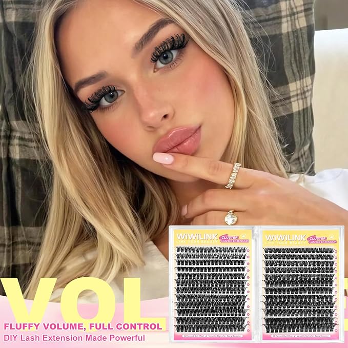 Fluffy Lash Clusters Kit 408Pcs, Wispy Volume (80D/100D) D-Curl Cluster Eyelash Extensions 10-18mm + Bond & Seal Glue + Tweezers - Reusable 15+ Times, Natural to Dramatic Volume