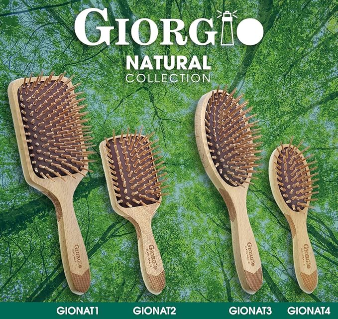 Giorgio Eco Friendly Wooden Bristle Hairbrush - Large Detangling Brush and Hair Growth Brush for Thick or Long Hair - Oval Paddle Hair Brush Made with Anti Static Beechwood, Silicone Massage Cushion