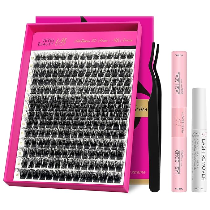 VEYESBEAUTY Lash Clusters Kit Fluffy Individual Lash Extensions Xtreme 3D Layered Volume Eyelashes kit Thin & Invisible Band Wispy Spider Faux Mink Lash 10-18mm with Bond&Seal Remover Applicator
