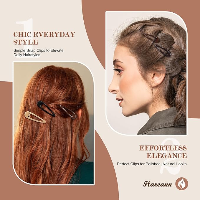 Neutral Shades Glossy Snap Hair Clips - 50 PCS 2 Inch Non-Slip Metal Hair Barrettes for Women in Beige, Black, Brown, Light Brown & Grey - Minimalist Hair Accessories