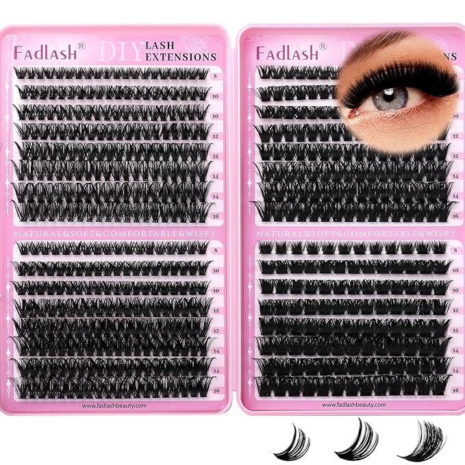 FADLASH Natural Lash Clusters 552PCS Eyelash Clusters 60D+80D+100D+150D D Curl Cluster Eyelash Extensions Soft and Fluffy for Beginners DIY at Home