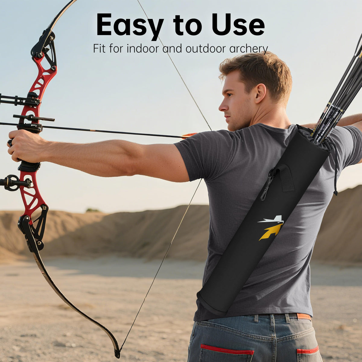 SUNYA Archery Arrow Quiver, Hip and Back Dual Carry Modes, Adjustable Quick-Detach Silent Buckle, Foldable Lightweight 200g, Noise Reduction Drawstring Closure