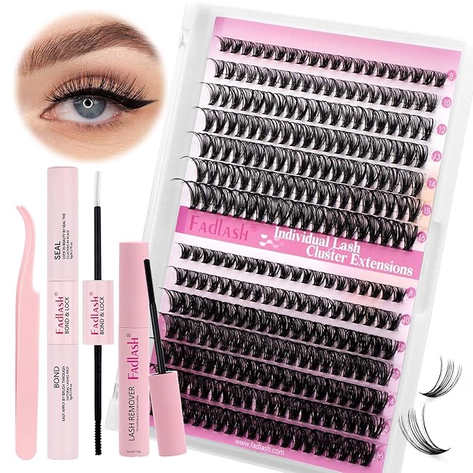 DIY Lash Extensions Kit, Lash Clusters Individual, Lash Bond and Seal, Clusters Lash Glue Remover and Eyelash Tweezers for Eyelash Extensions Beginners (30D+40D-0.07D, 8-16mm, Kit)