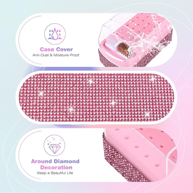 2 in 1 Nail Drill Bits Holder: 30 Holes Nail Bits Organizer Case with Cleaner Brush, Dustproof Efile Nail Tech Bits Storage Container Box Manicure Tools Accessories Display for Salon Home(Only Box)