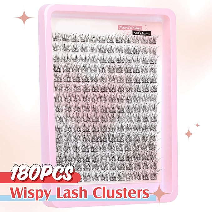 Wispy Lash Clusters Natural Cluster Lashes 180Pcs 9-12MM Individual Eyelash Extensions Short Wispy C Curvature Eyelash Clusters Lashes Super Thin Band by PHKERATA, 9-12MM