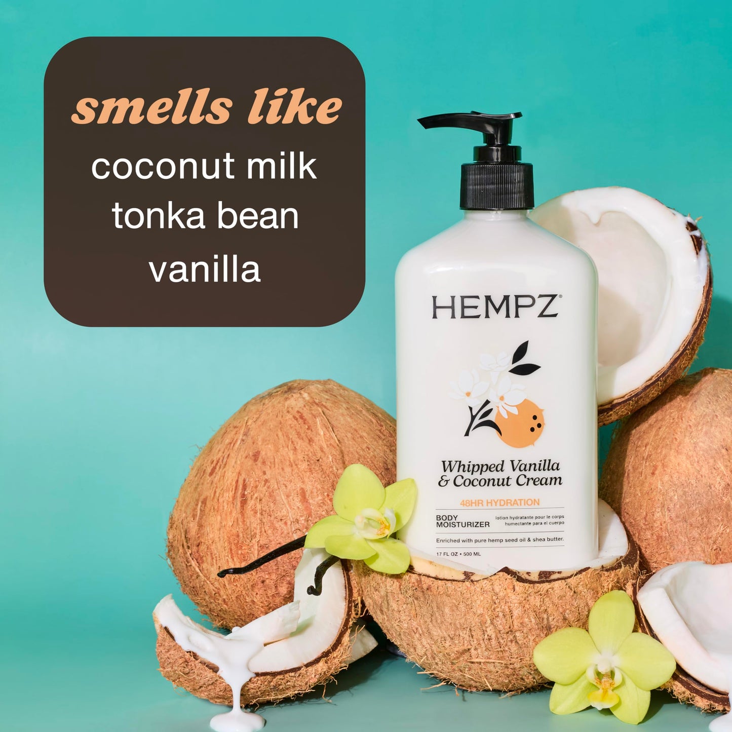 Hempz Whipped Vanilla & Coconut Cream Body & Hand Lotion, Vegan Formula, for Men or Women, 17 oz.