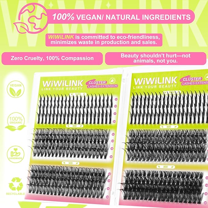 Lash Clusters Kit 40D+50D+60D+80D Individual Spikes Lashes 480 PCS 12-18mm Spiky Manga Eyelash Clusters D Curl DIY Eyelash Extension Kit with Cluster Lash Bond & Seal for Anime Eyelashes by WiWiLINK