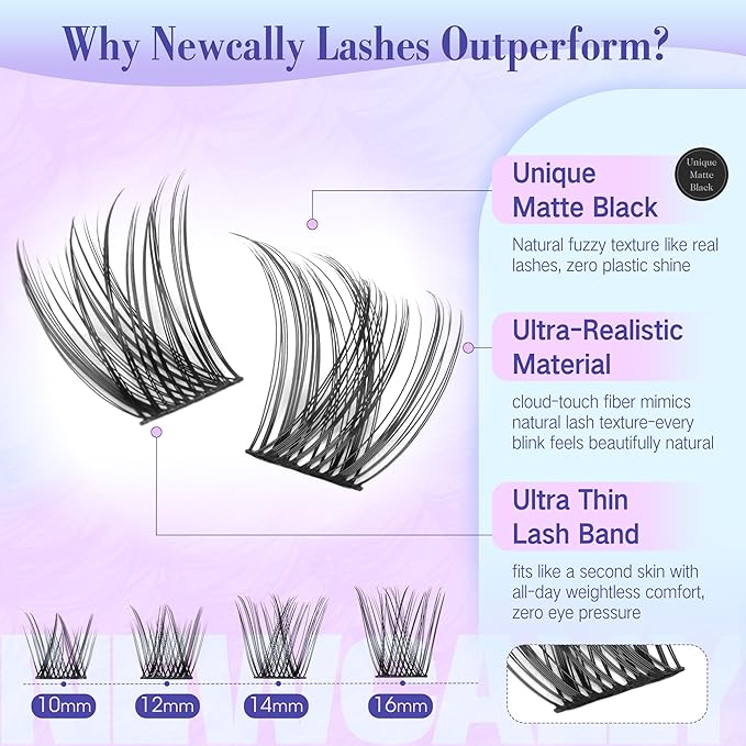 Lash Clusters Kit Wispy Natural Cluster Eyelash Extension Kit DIY Lash Extension Kit C-curly 10-16MM Eyelash Clusters Volume Individual Lashes Kit by Newcally