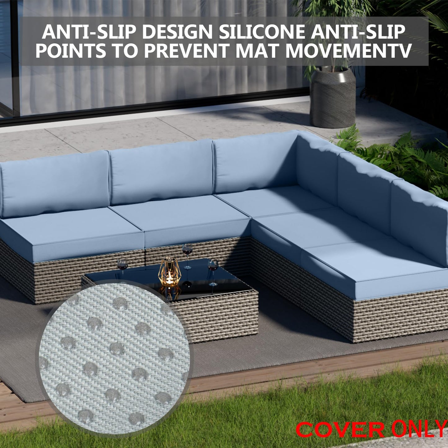 Cethytirko 9 Piece Outdoor Patio Waterproof Cushion Covers, Fits 4-Seat Wicker Rattan Sectional Couch Chair Furniture Cover Replacement Set - Fade-Resistant Patio Cushion Covers with Zipper