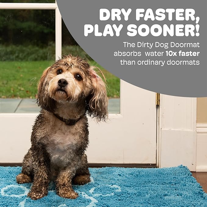 Dog Gone Smart Dirty Dog Doormat - Fast Drying Rug with Super Gripper Backing for Clean Floors - Super Absorbent and Machine Washable Mat for Muddy Paws - Aqua