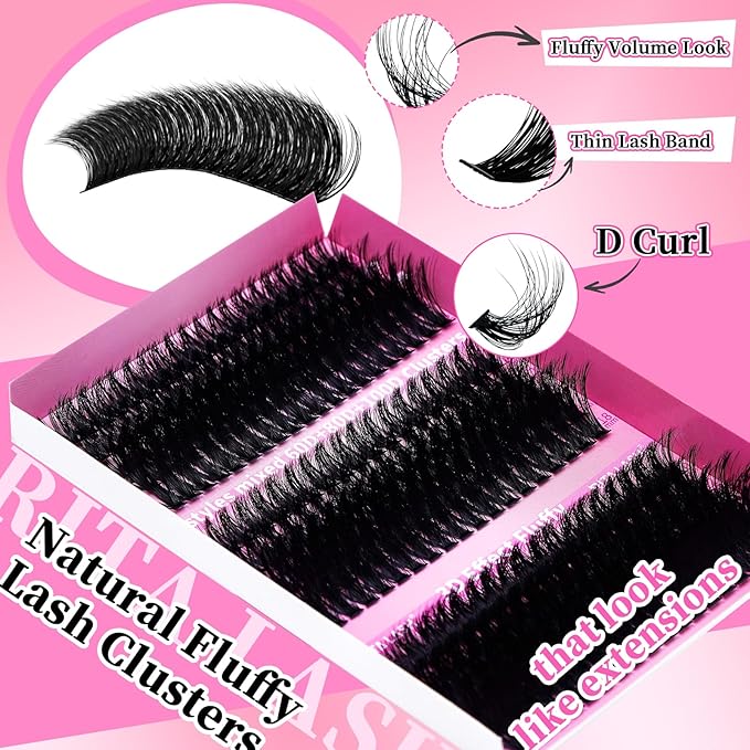 RITALASH Lash Clusters 3 Style Cluster Lashes Book Individual Lashes Clusters Eyelash Extensions False Eyelashes DIY Wispy 3D Effect Lash Extension Natural(60D+80D+100D Cluster Lashes)