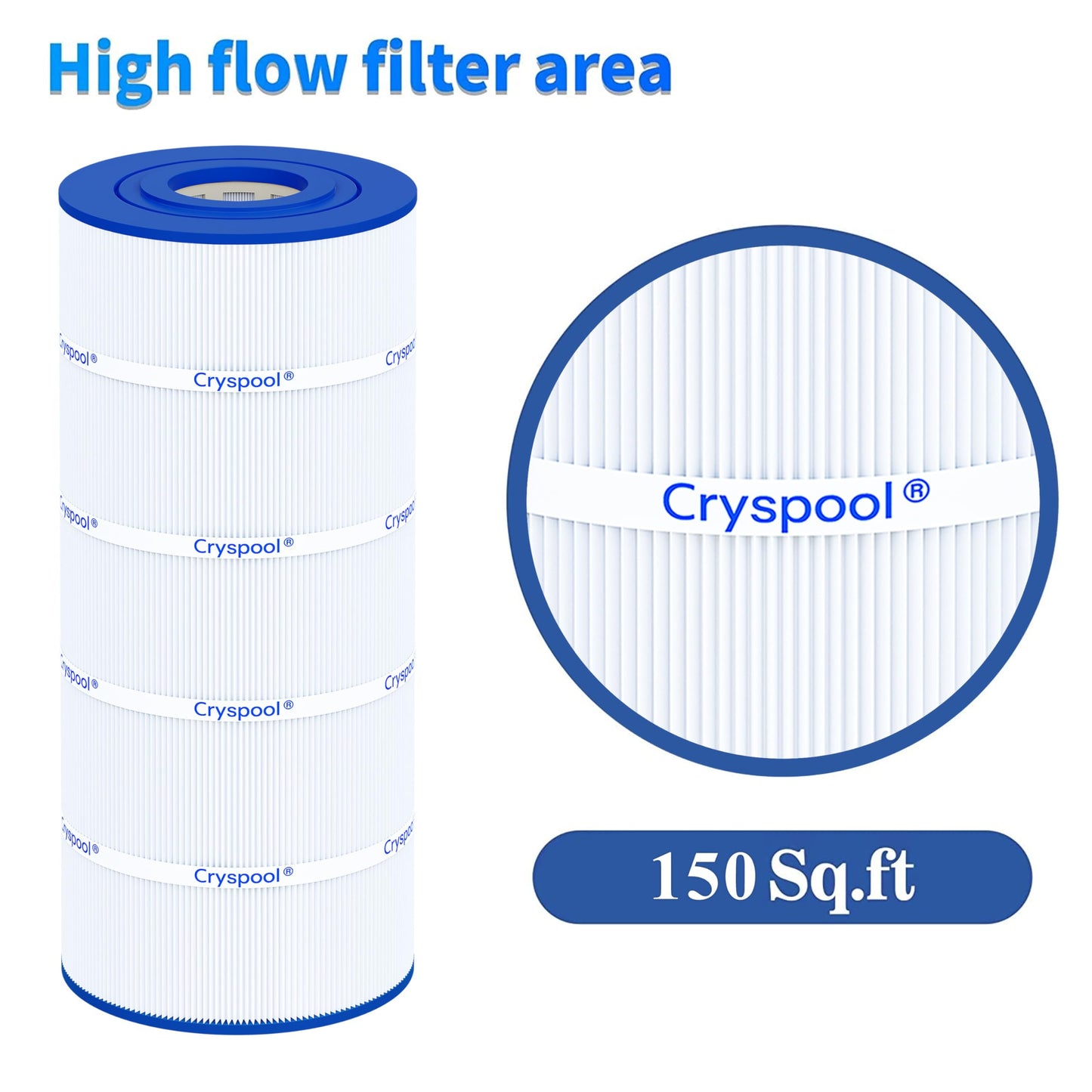 Cryspool® C150S Filter Compatible with CX150XRE, SwimClear C150S, cs150e, C-9441, PA150S, 150 Sq. Ft Pool Filter Cartridge, 1 Pack