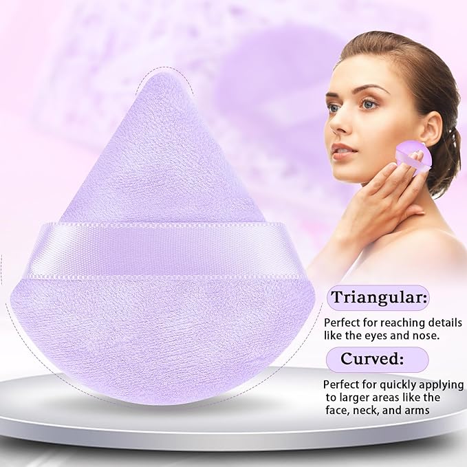 Pimoys 6 Pcs Powder Puff, Face Soft Triangle Makeup Puff Velet Makeup Sponge for Loose Powder (Purple)