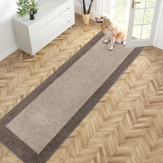 PURRUGS Dirt Trapping Door Mat 24" x 96", Non-Slip Washable Entry Mat, Dog Doormat, Front Door Mat, Super Absorbent Entrance Mat for Muddy Shoes & Paws, Beige & Grayish Brown