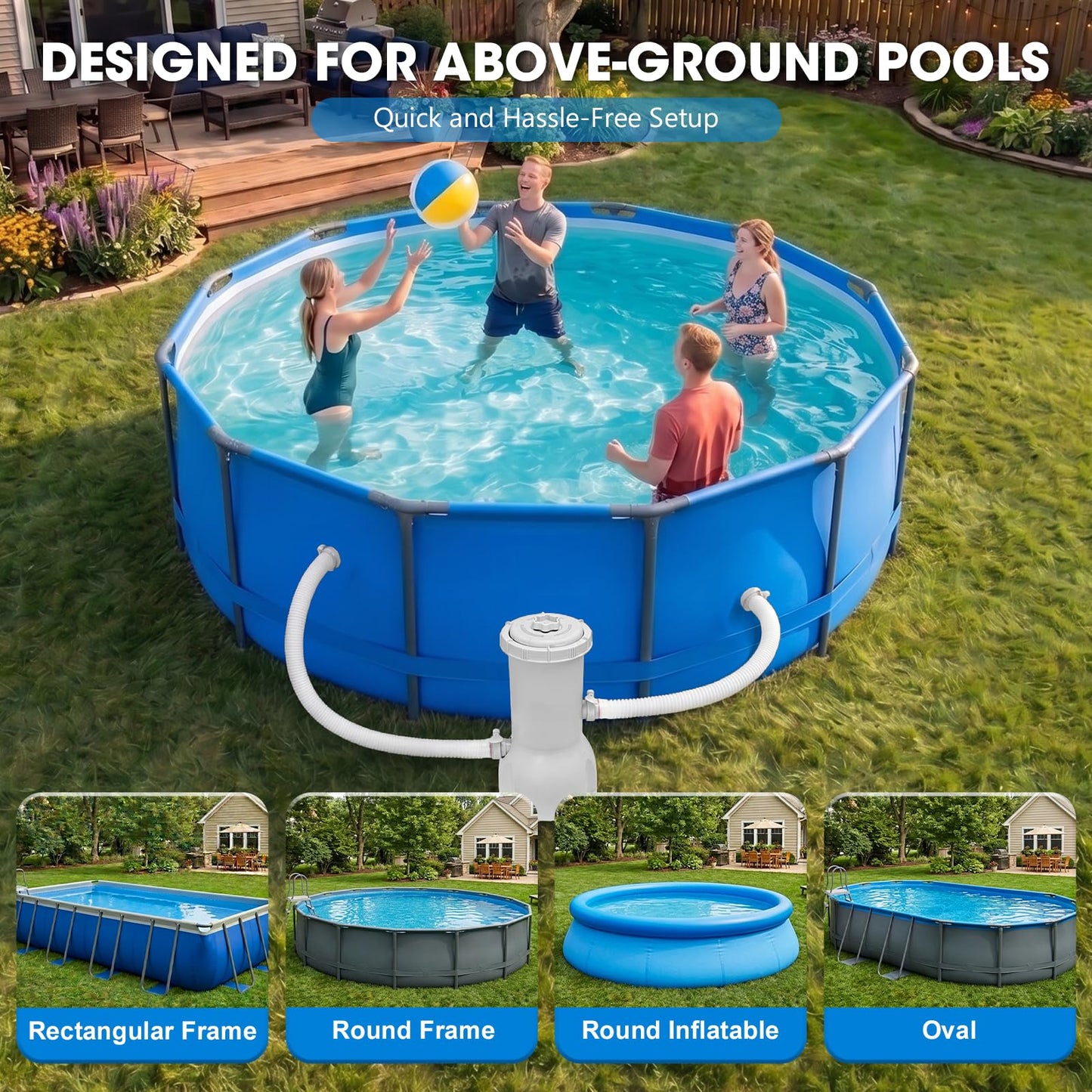 Pool Pump and Filter Above Ground, 1000 Gallon Swimming Filter Cartridge Pumps, Electric Pools Water Pump Filter for Pools Sand Cleaning Tool, 1000 GPH Filters Pumps for Above Ground