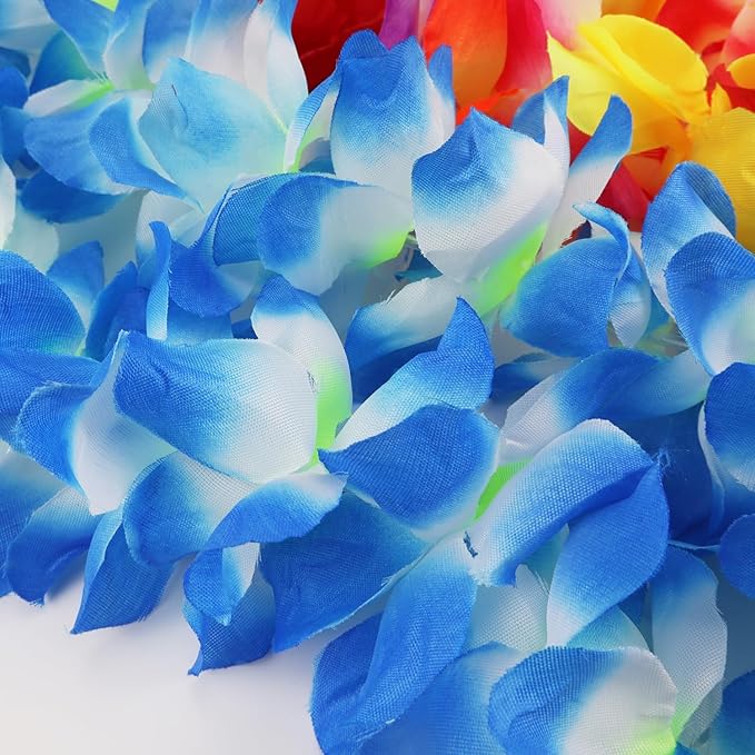 Hawaiian Leis Set,Hawaiian Luau Flower Leis Necklace Headband Bracelets Set,Essential Party Decorations for Birthday, Graduation, and Wedding Celebrations (Blue)