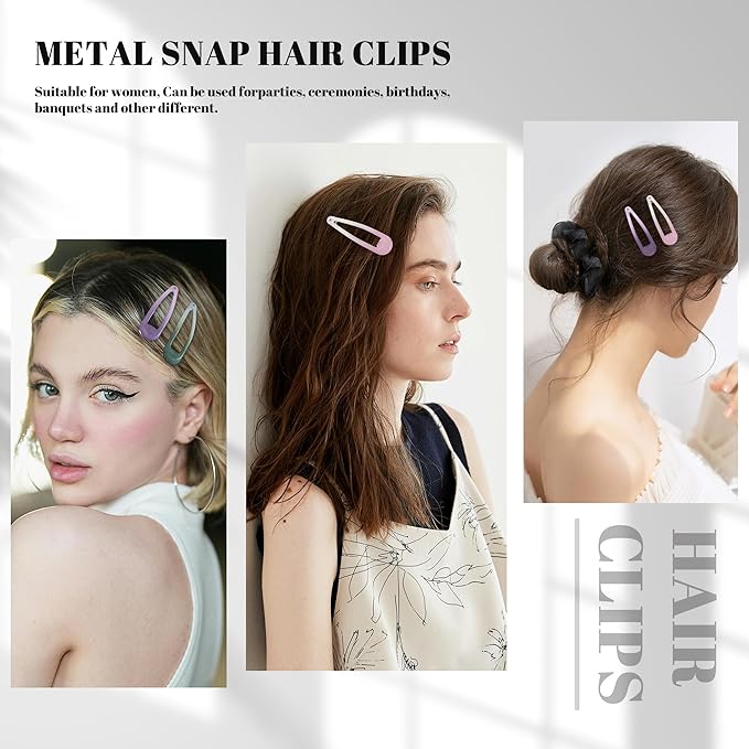 20 PCS Metal Snap Hair Clips Water Drop No Slip Barrettes for Women Bright Small Hair Clips For Thick And Thin Fine Hair,Multicolor,1.97 x 0.5 In.
