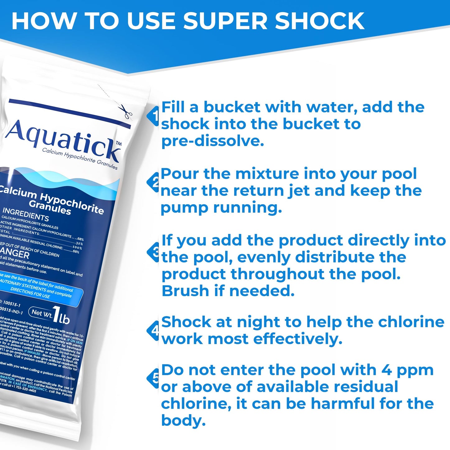 Pro-Grade Chlorine Pool Shock, 68% Cal-Hypo Granular Sanitizer, Prevents Bacteria & Algae, Restores Crystal Clear Water - Shock Treatment, Swimming Pool Chemical - 12 X 1lb