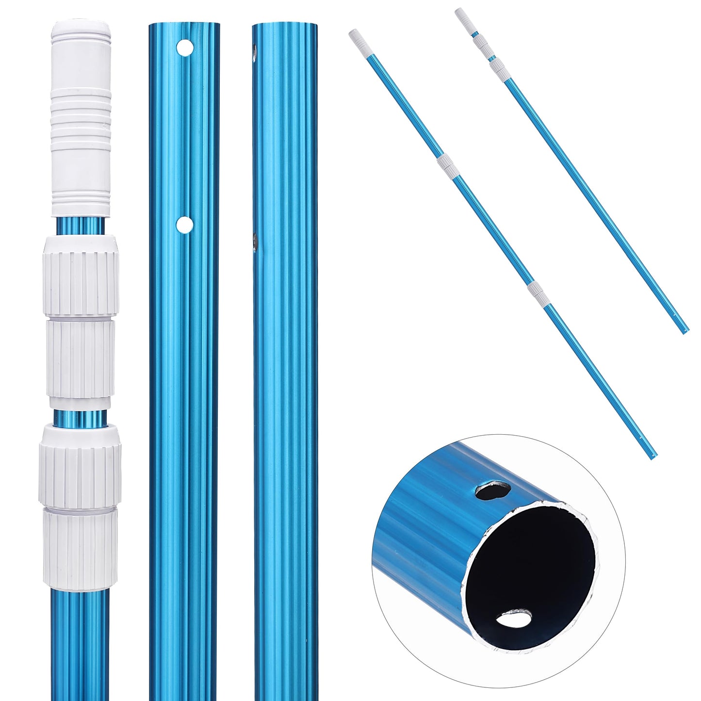 UNCO- Telescopic Pool Pole, 12Ft, Adjustable 3Piece Expandable Step-Up, Pool Brush Pole for Cleaning