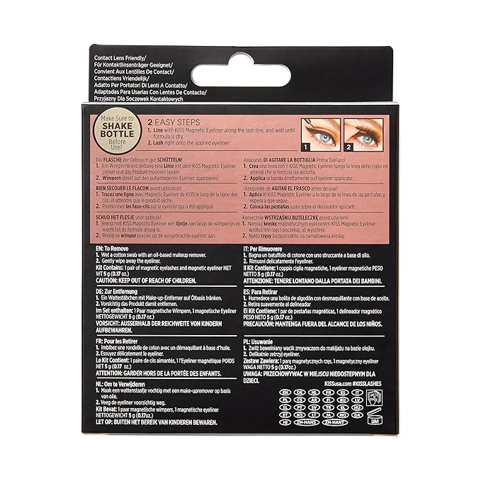 KISS Magnetic False Eyelashes and Eyeliner, ‘Charm’, 12mm, Easy to Apply, Reusable, No Glue, Flexible Band, Precision Felt Tip, Fortified Formula, 1 Pair Strip Lashes (Pack of 2)
