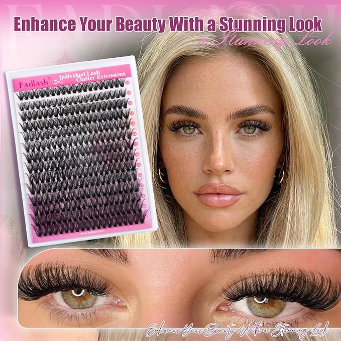 FADLASH Wispy Lash Clusters 280Pcs Individual Natural Eyeslash Cluster 40D Lash Extensions 12-18mm Soft D Curl Fluffy Cluster Eyelash Extension