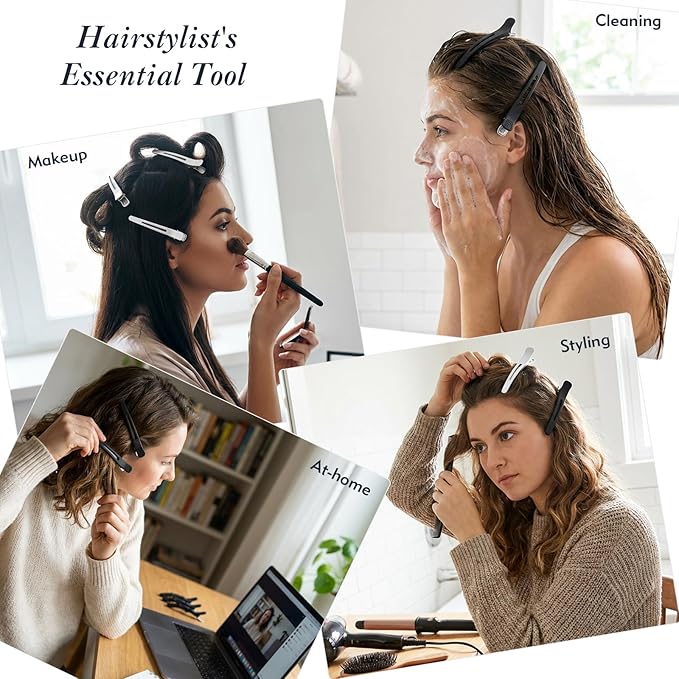 12 Pcs Professional Hair Sectioning Clips, Salon and Home Use Clip for Hair Sectioning, Anti-Slip No-Trace Hair Styling Clips with Silicone Band