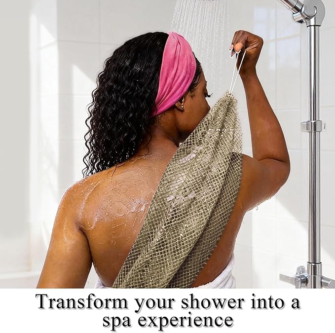 SubSahara Authentic African Net Sponge - 2 Pack Exfoliating Bath & Shower Loofah Sponge for Body & Face, Gentle Scrubber for All Skin Types, Travel, Durable (Linen & Brown)