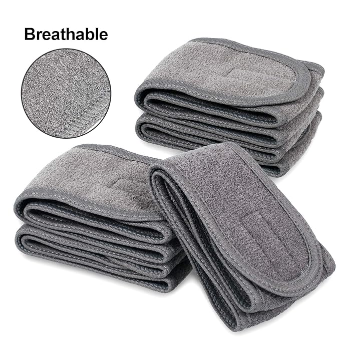 Whaline Spa Facial Headband Head Wrap Terry Cloth Headband 4 Counts Stretch Towel for Bath, Makeup and Sport (Gray)